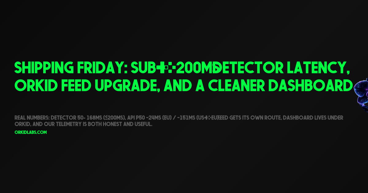 Shipping Friday: Sub‑200ms Detector Latency, ORKID Feed Upgrade, and a Cleaner Dashboard