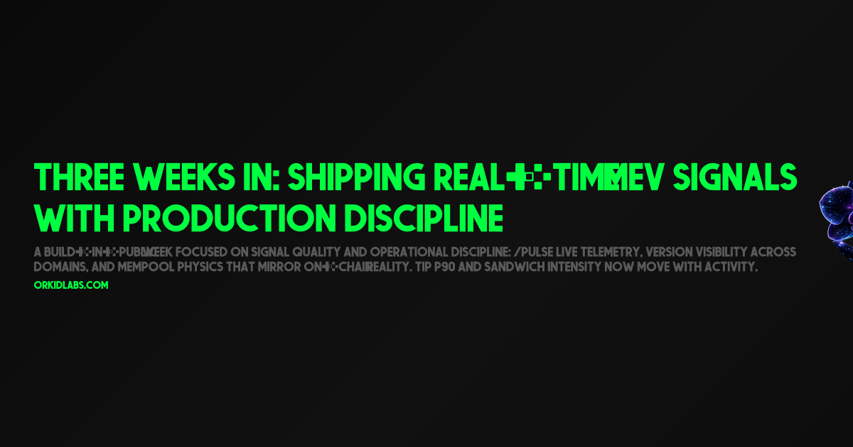 Three Weeks In: Shipping Real‑Time MEV Signals With Production Discipline
